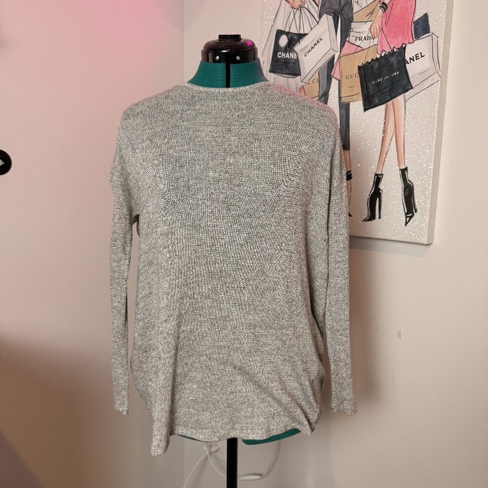 Beyond Yoga Gray Metallic Silver Long Sleeve Open Back Top Sweater Size Small